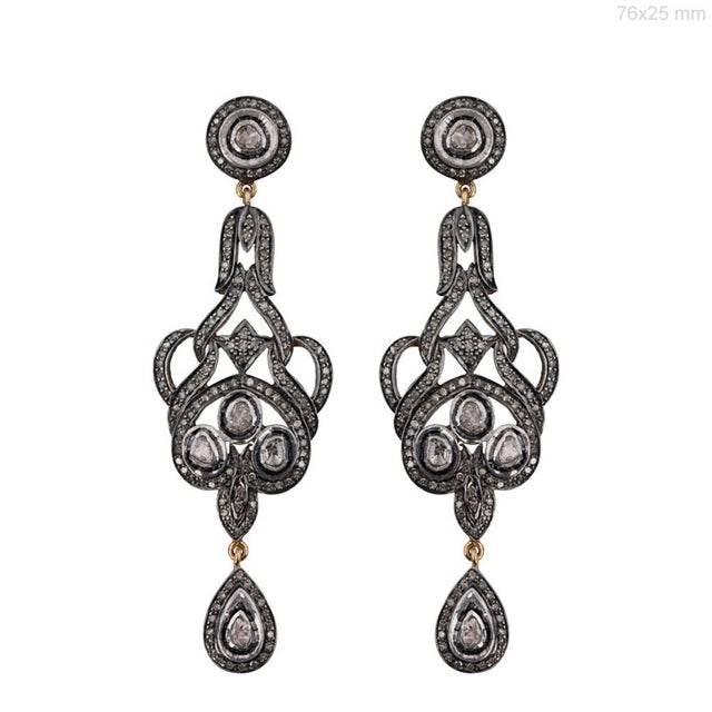 Art Deco Pave Diamond Earrings 925 Sterling Silver 14k Solid Gold Beautiful Gift for Her, A Pair For Sale - Image 3 of 12