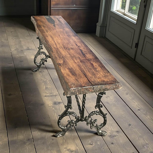 Rustic French Cast and Wrought Iron Live Edge Slab Bench For Sale - Image 6 of 8