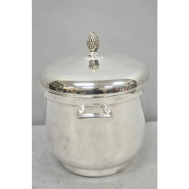 Vintage Sheffield Art Deco Silver Plated Glass Lined Covered Ice Bucket W/ Lid For Sale - Image 4 of 13
