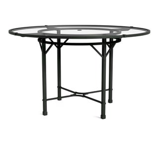 Brown Jordan Venetian 48" Round Dining Table - Glass Umbrella Top in Black Jade For Sale