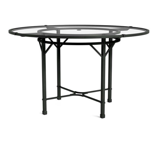 Brown Jordan Venetian 48" Round Dining Table - Glass Umbrella Top in Black Jade For Sale