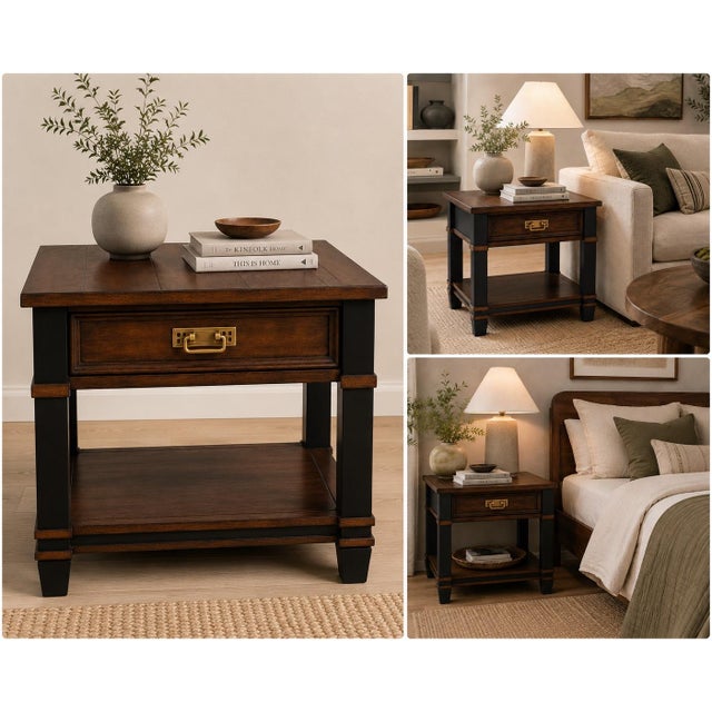 OLD CHAPEL HOME COLLECTION™ MISSION ONE-DRAWER END TABLE ONYX BLACK™ & SATIN WALNUT EDITION DESCRIPTION Crafted with the...