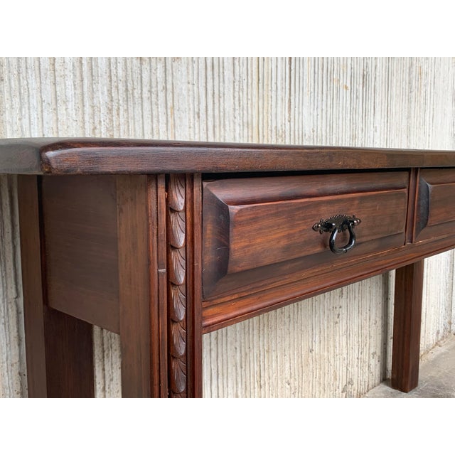 Wood Late 19th Century Spanish Console Table With Drawers and Carved Legs For Sale - Image 7 of 11