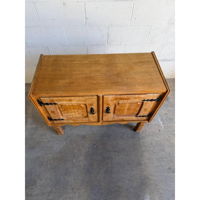 Vintage Danish Oak Cabinet in Style of Henning Kjærnulf Scandinavian Rustic Sideboard For Sale In Los Angeles - Image 6 of 10