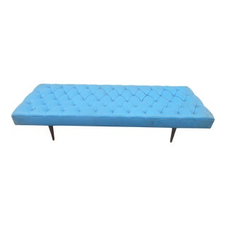 Authentic Mid-Century Modern X-Long 76" Tufted Leather Bench For Sale