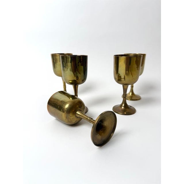 Vintage Brass Wine Goblets with Worn Silvered Interiors, 1960s, Set of 5 For Sale - Image 10 of 13