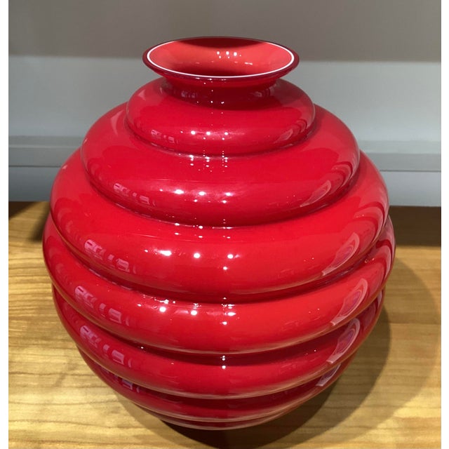 Venini "Deco" Vase (Large), an iconic blown Murano glass art object, originally designed in 1930 by Napoleone Martinuzzi....