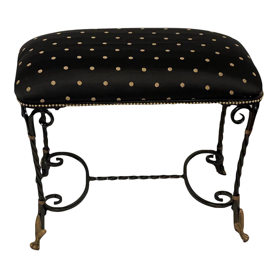 Vintage French Empire Style Wrought Iron and Gilt Ormolu Vanity Stool Chairish