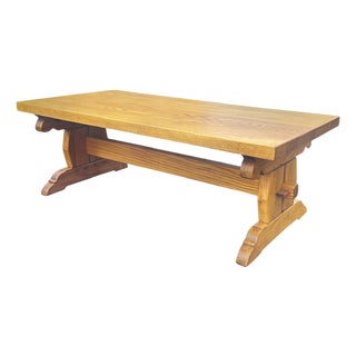Rectangle Oak Trestle Coffee Table, 1970s For Sale