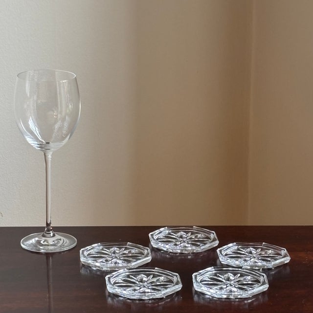 Vintage Mid-20th Century Pressed Glass Starburst Coasters – Set of Five For Sale In Baltimore - Image 6 of 8