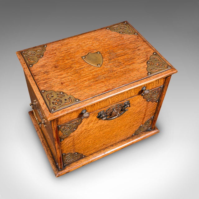 Antique Stationery Box, English, Golden Oak, Fall Front Desk Tidy, Edwardian For Sale - Image 9 of 12