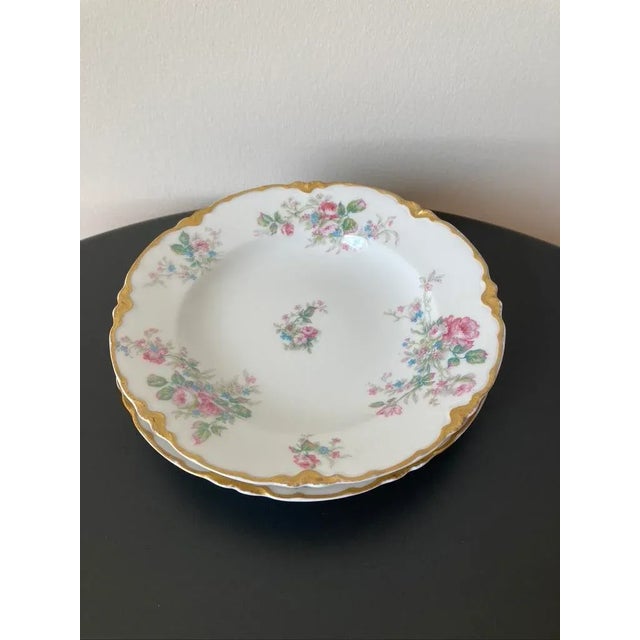 Victorian Early 20th Century French Pink Roses Floral Porcelain Appetizer Plates by Haviland- Set of 2 For Sale - Image 3 of 12
