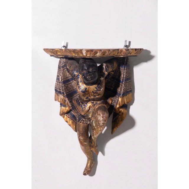 Wood Antique Italian Venetian Polychrome Wall Consoles, 1800, Set of 2 For Sale - Image 7 of 14