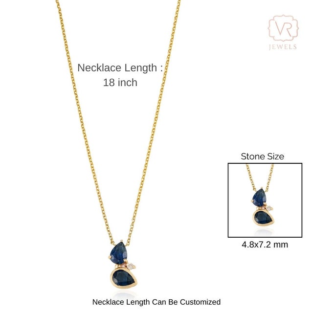 1.66ct Double Pear-Shaped Sapphire Diamond Pendant Necklace in 14k Yellow Gold For Sale - Image 11 of 15