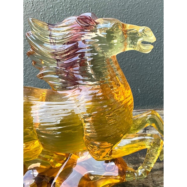 Vintage Amber Cast Lucite Running Horse Sculpture For Sale - Image 15 of 15