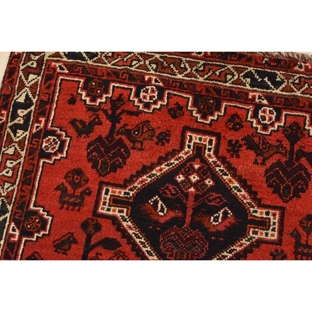 1990s Shiraz Rug 3’5” X 4’11” Red Wool Vintage Tribal Hand-Knotted Oriental Carpet For Sale - Image 5 of 13