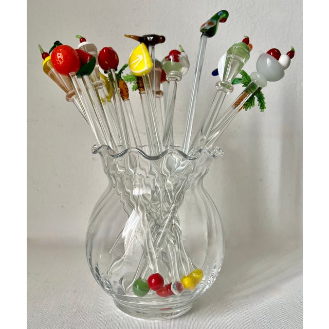 1960s Vintage Blown-Glass Swizzle Sticks-Fruit, Birds-Set 18 For Sale - Image 5 of 5