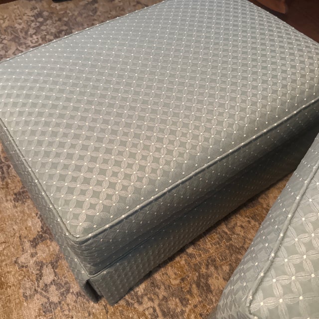 Ethan Allen Skirted Swivel Rocking Lounge Chair & Rolling Ottoman Set With Custom Fabric For Sale In Providence - Image 6 of 7