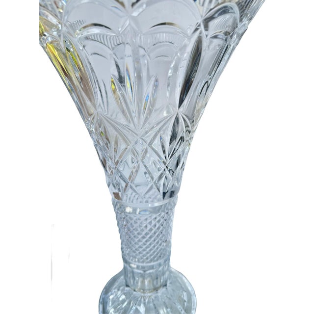 Art Deco Vintage Shannon Cut Glass Crystal Floral Flared Vase For Sale - Image 3 of 12