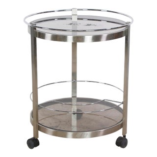 Mid 20th Century European Nickeled Steel Round Tinted Glass Bar Cart For Sale