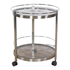 Mid 20th Century European Nickeled Steel Round Tinted Glass Bar Cart
