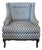 Mid Century Queen Anne Style Modified Wing Back Chair in Ikat Upholstery For Sale