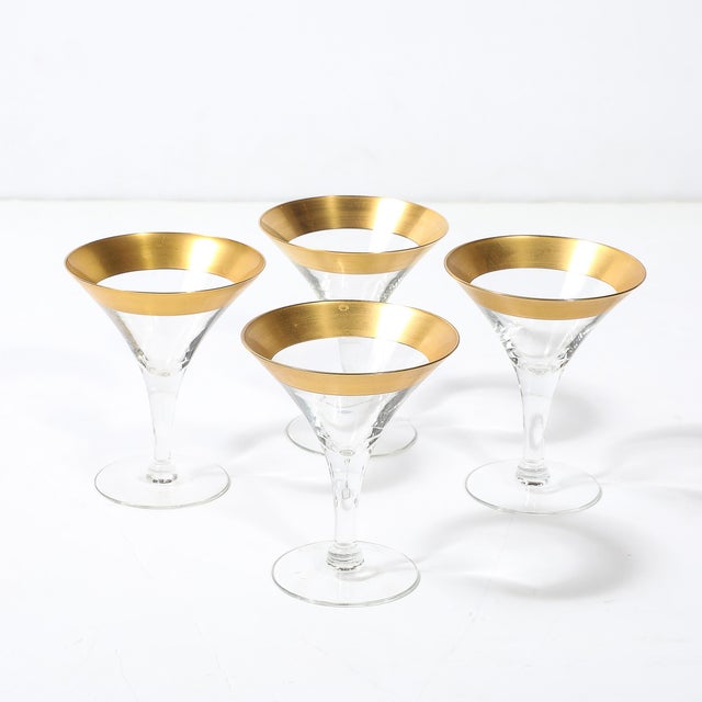 Set of Four 22 Karat Gold Gilt Rimmed Martini Glasses by Dorothy Thorpe For Sale - Image 9 of 12