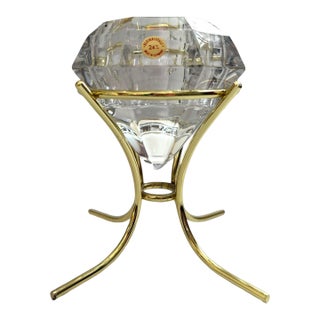 Vintage German 24% Bleikristall Crystal Diamond Candle Holder With Gold Stand For Sale