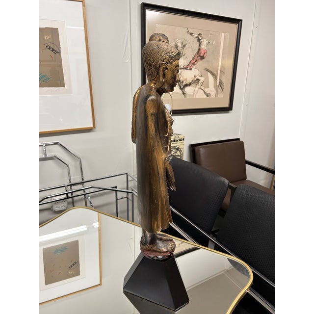 Gilded Standing Thai Buddha Sculpture For Sale - Image 11 of 12