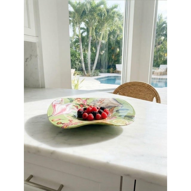 Vintage Tropical Botanical Decoupage Glass Shallow Bowl – Hummingbird & Orchids For Sale - Image 12 of 12