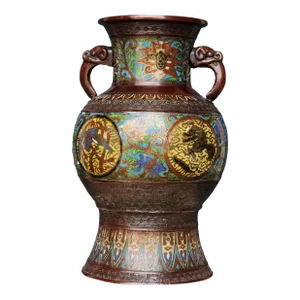 Early 20th Century Japanese Champleve Cloisonne Enamel Vase