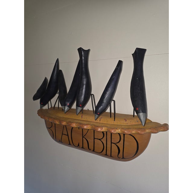 Folk Art Folk Art Black Bird Pie Wall Sculpture For Sale - Image 3 of 7