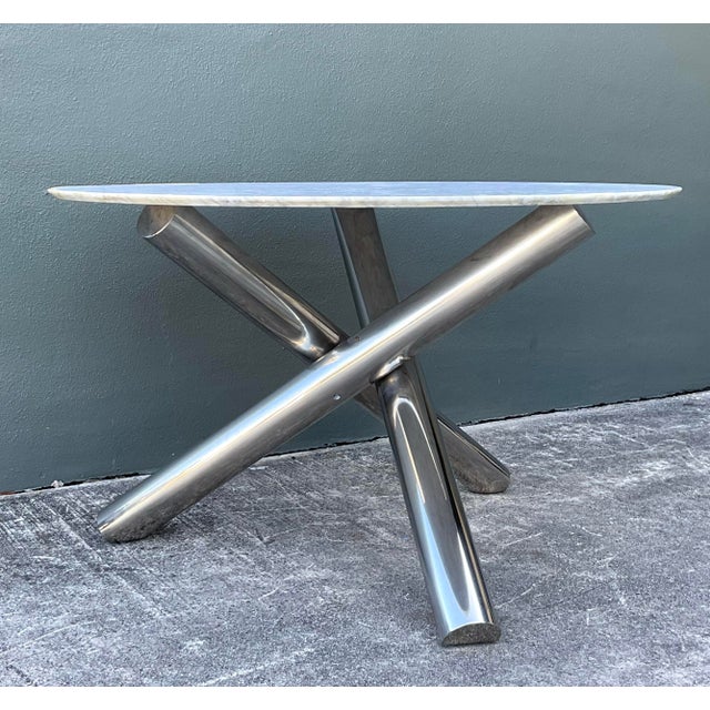 Vintage Italian Minotti Chrome and Marble Table For Sale - Image 10 of 12