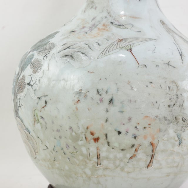 Antique Chinese Porcelain Landscape Vase Lamp Hand Painted Mountain and Pavilion Motif For Sale - Image 13 of 14