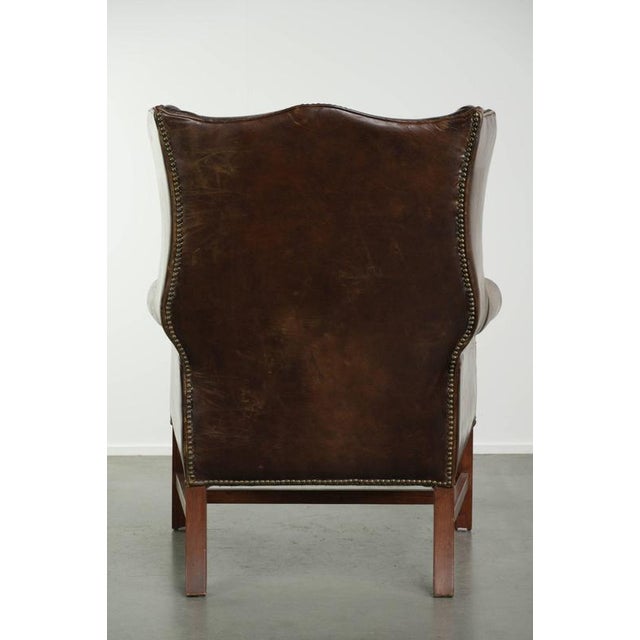 Vintage Cowhide Wing Armchair For Sale - Image 4 of 12