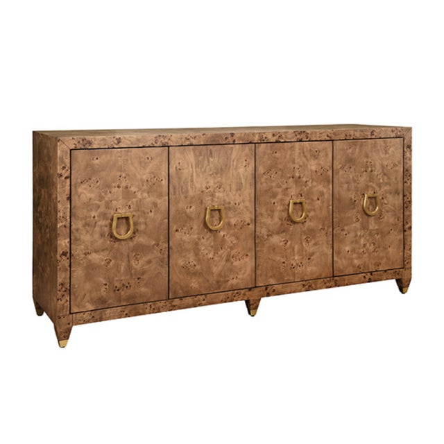 Contemporary Matthew Izzo Home Mulligan Dark Burlwood Four Door Buffet Cabinet With Brass Hardware For Sale - Image 3 of 8