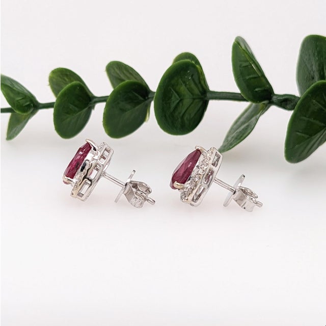 2020s Madagascar Ruby Stud Earrings With Earth Mined Diamonds: Solid 14k Gold, A Pair For Sale - Image 5 of 6