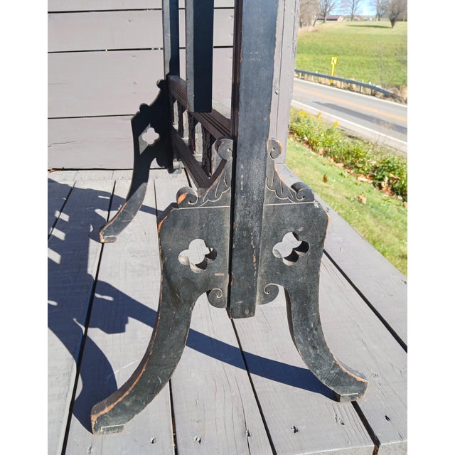 Mid 19th Century Antique Victorian Fireplace Screen Stand 1860s Original Black Lacquer For Sale - Image 5 of 12