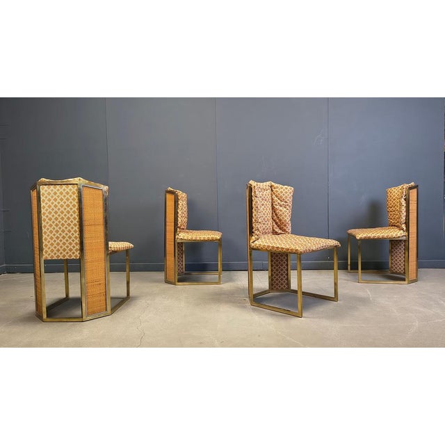 N. 6 Chairs in Brass Metal and Wicker from Mario Sabot, 1970s, Set of 4 For Sale - Image 4 of 13