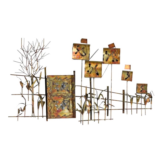Curtis Jere Style Brass and Copper Brutalist Brazed Metal Wall Sculpture For Sale