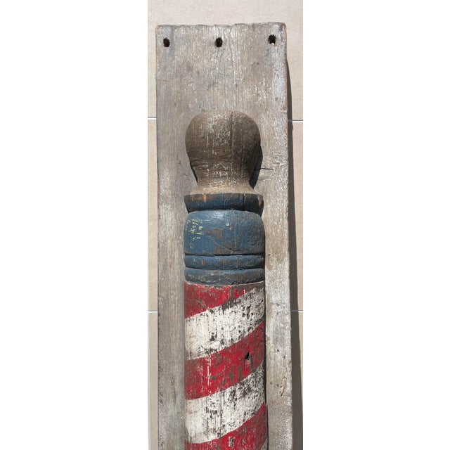 1940s Early American Folk Art Painted Wood Barber's Pole For Sale - Image 4 of 6
