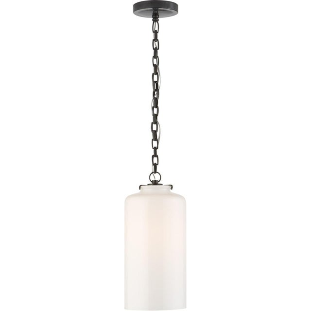 Katie Cylinder Pendant in Bronze with White Glass Designer: Thomas O'Brien Canopy: 5.25" Round Mounting: Chain Shade...