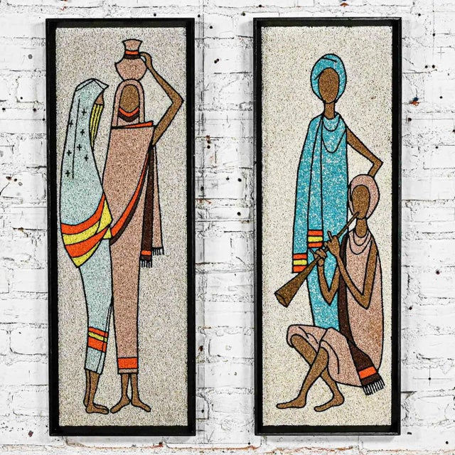 1960’s Mid-Century Modern Framed Gravel Wall Art Figural Mosaics a Pair For Sale - Image 13 of 13