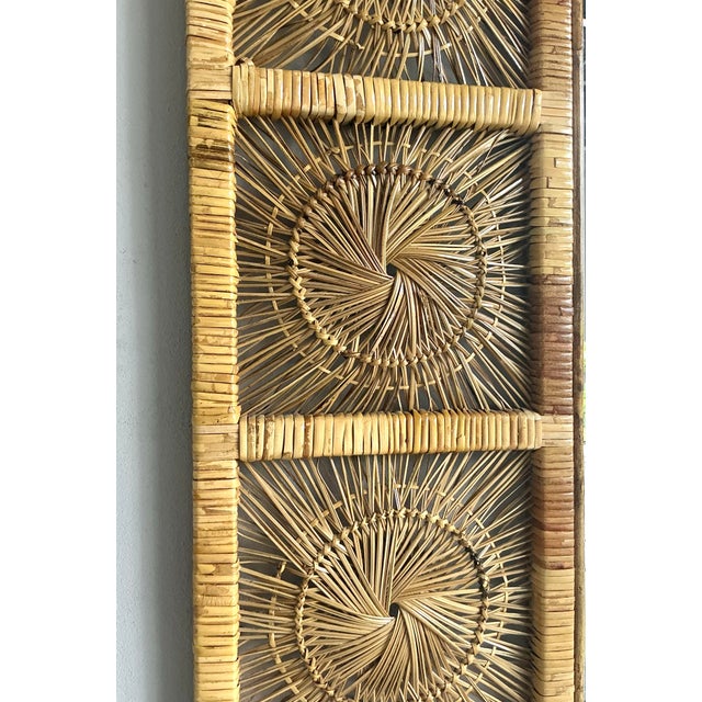 Camel Vintage Boho Rattan Sunburst Mirror For Sale - Image 8 of 9