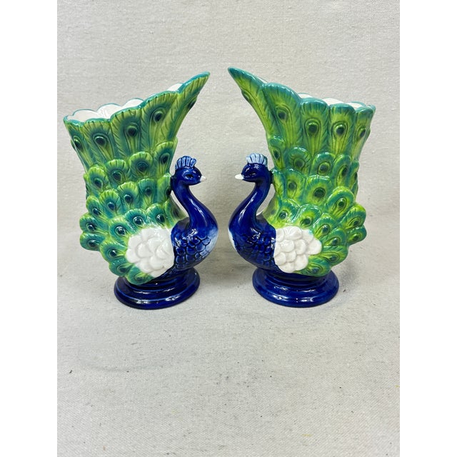 Coastal Strutting Peacock Vases For Sale - Image 3 of 6