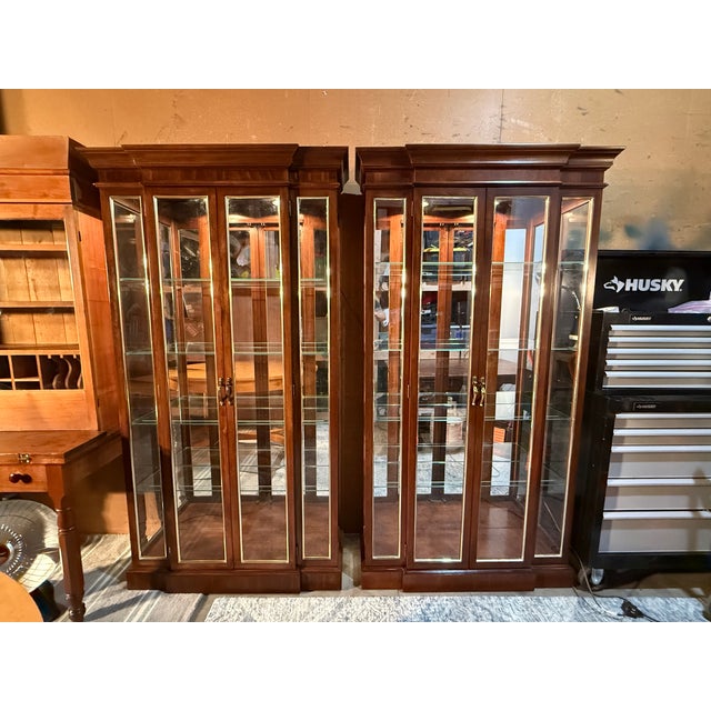 Contemporary 2 Rare Vintage Philip Reinisch Illuminated Curio Cabinet(s)- Solid Wood Excellent Condition For Sale - Image 3 of 9