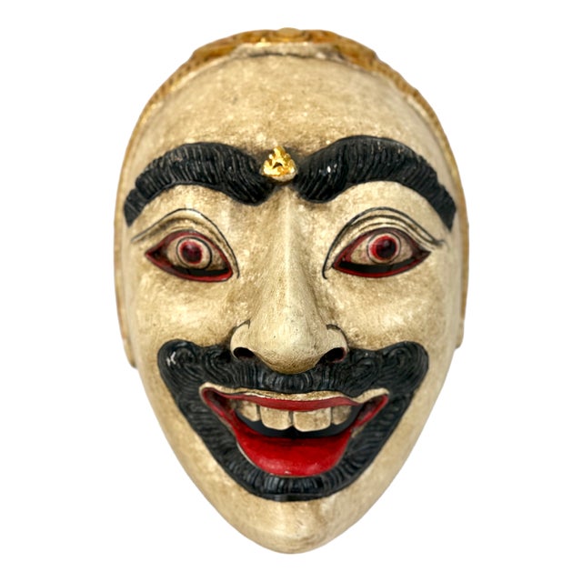 Yogyakarta Javanese Hand Painted Carved Mask, Indonesia, 1900s For Sale