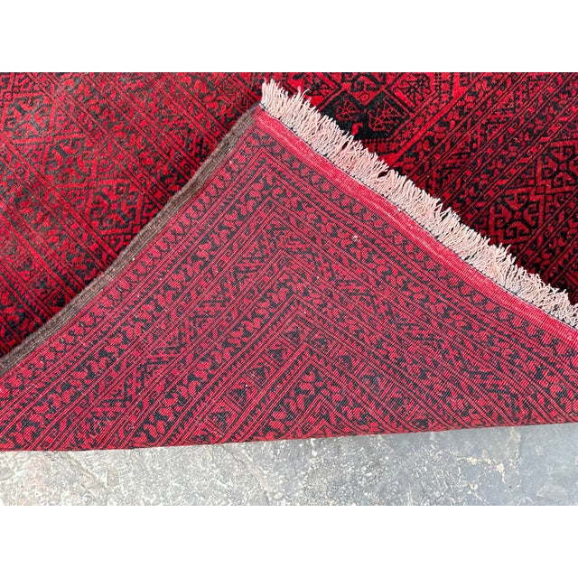 Ruby Red Vintage Hand Knotted Afghan Turkoman Tribal Rug, Elephent Foot Design For Sale - Image 8 of 8
