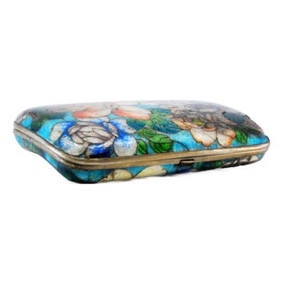 Cigarette Case with Silver Rim and Floral Lid and Fabric Interior For Sale