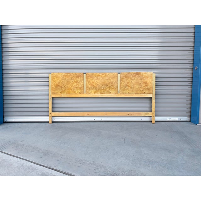 Mid-Century Modern Burl Wood Queen Headboard by Thomasville, designed and manufactured in the United States, circa 1970s....